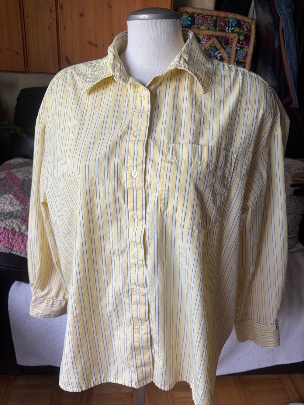 Gap Yellow/White Striped Poplin Button Down Cotton Relaxed Fit Shirt